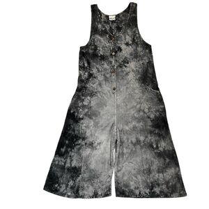 Dunes Wide Leg Jumpsuit Romper Lagenlook Cotton Black Large